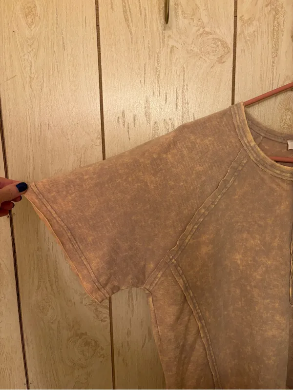 Zenana Outfitters Washed Tan Short Sleeve Henley - Image 2