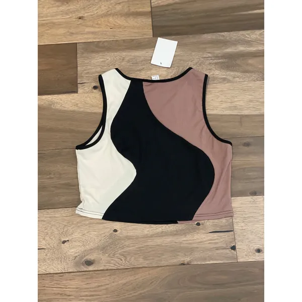 Verdusa Crop Tank Top Size XL Tan Black White Slim Fitted Y2K Streetwear NWT - Image 5