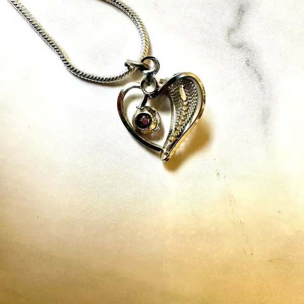 Silver pink rhinestone heart dainty pendant necklace - Image 6