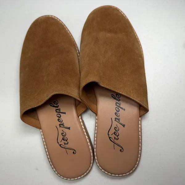 Free People 37 US 7 Coronada Mules Suede Tan Slip On Flat Minimalist Boho Chic - Image 8