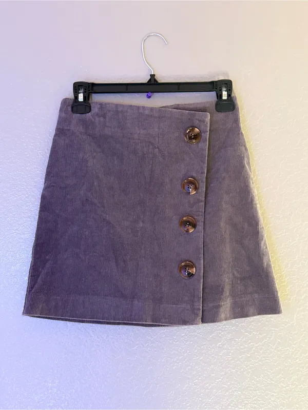 Altar’d State Lavender Corduroy Faux Wrap Button Mini Skirt Size S Fall - Image 5