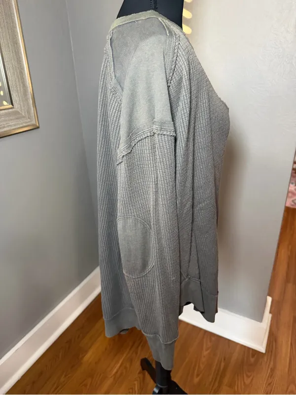We The Free Owen Waffle Knit V Neck Boho Elbow Patch Top Grey Small. - Image 6
