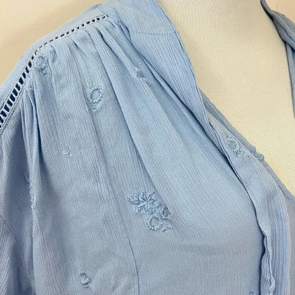 Free People Wishful Moments Pale Blue Gauzy Rayon Top With Self Tie M - Image 5