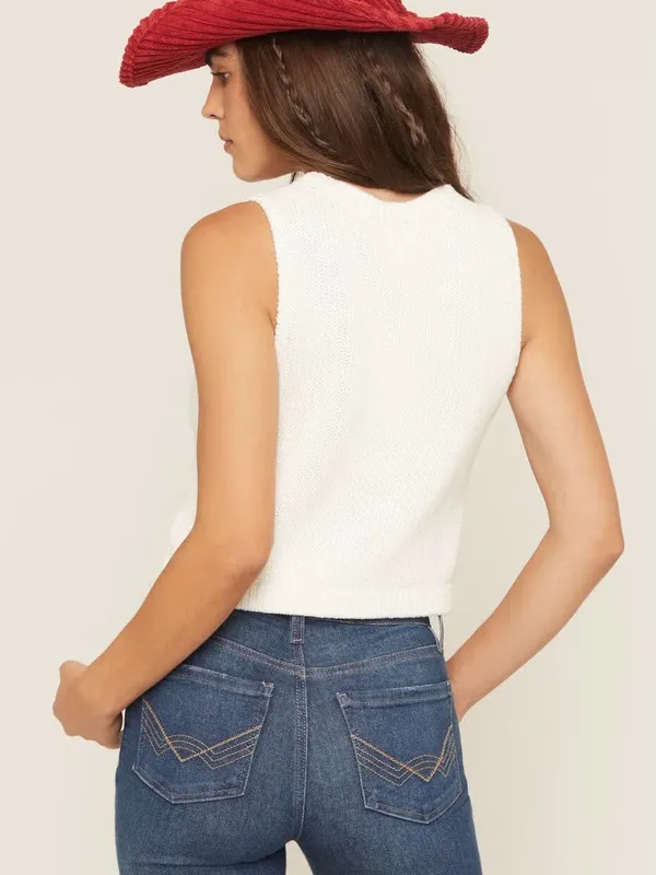 Show Me Your MuMu White Knit Tank with Red, White & Blue Flag Graphic Size Small - Image 8