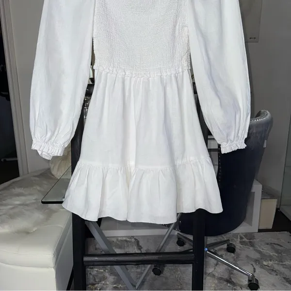 New Aritzia Wilfred New Tempest White Smocked Linen Mini Dress Square Neck Small - Image 14