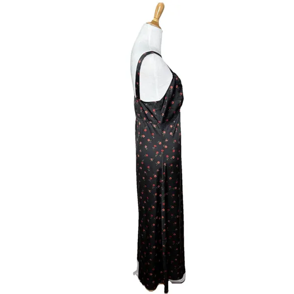Altar'd State Black Sexy Red Floral Slip Dress Lace V neck Maxi Size Medium - Image 6