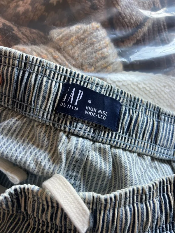 NWT Gap pull on high rise wide leg railroad stripe blue Medium - Image 3