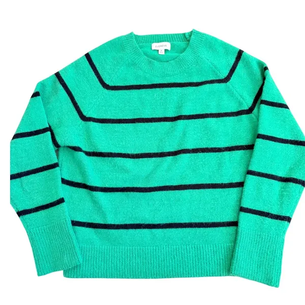 Evereve Thea Green Black Striped Crewneck Sweater Womens Medium Raglan Knit - Image 2