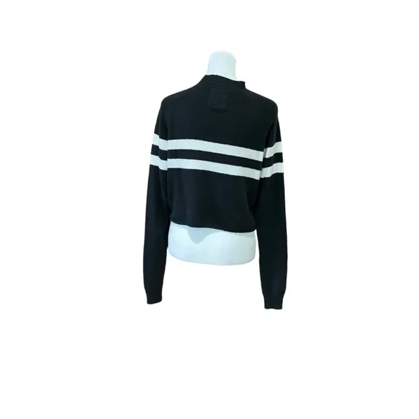 Hollister Black and White Striped Sweater Women's Large - Image 3