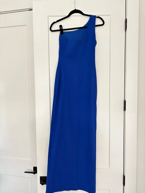 Lulus One Shoulder High Slit Maxi Dress royal blur - Image 3
