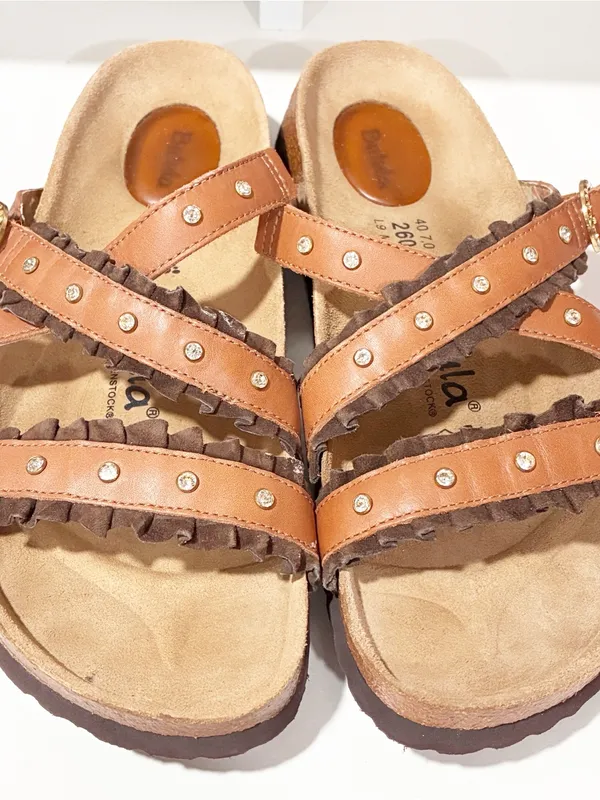 Birkenstock Betula Rhinestone Stud Brown Leather Strappy Sandals Size 9 - Image 2