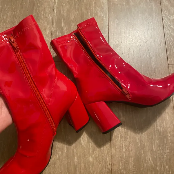 Nastygal Ruby Red Shiny Glossy Patent Pointy Heels Boots Booties Women 7 - Image 7