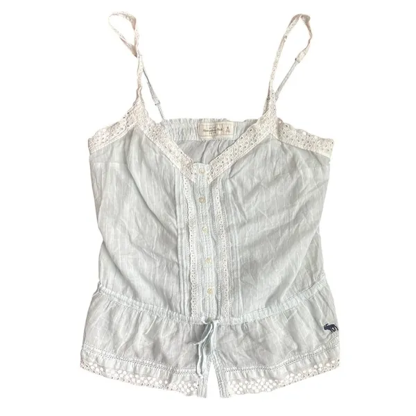 Abercrombie & Fitch Pale Aqua Blue Cami Top with Lace Trim Size M - Image 4