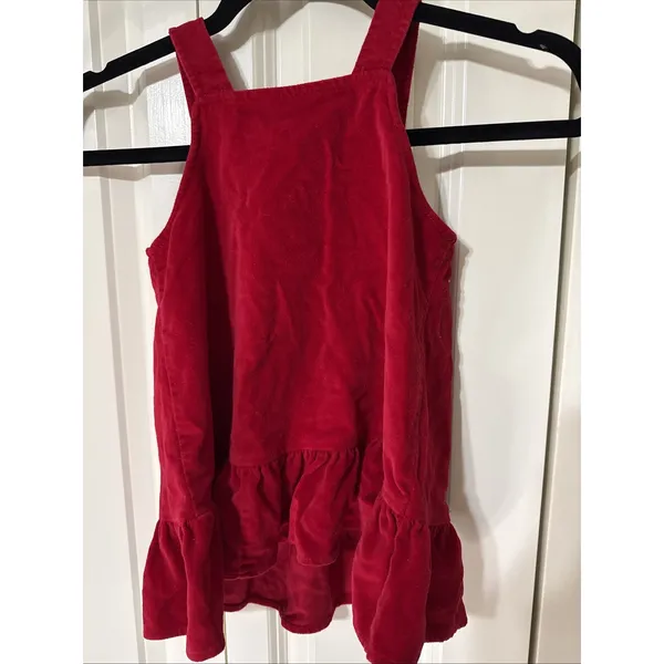 Vintage Little Girls Red Velvet Dress Size 4 With Flower Embroidery Christmas - Image 3
