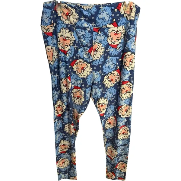 LuLaRoe Blue and White Santa Leggings Size TC2 - Image 2