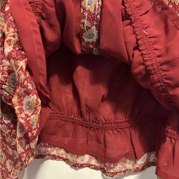 NWOT..American Eagle Women's Boho Peasant Bell Sleeve Burgundy Floral Blouse - Image 6