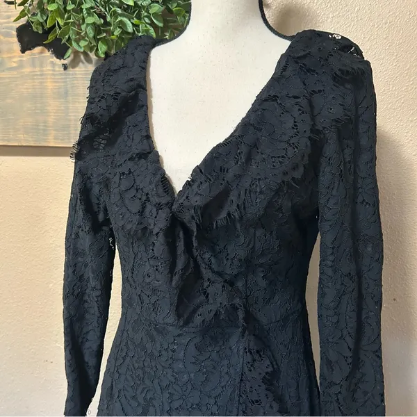 NWT Lulus Memorably Romantic Black Lace Long Sleeve Mini Dress - Image 4
