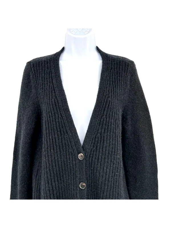 Wilfred Ribbed Black Wool-Blend Button-Up Cardigan Sweater Size Medium Classic - Image 3
