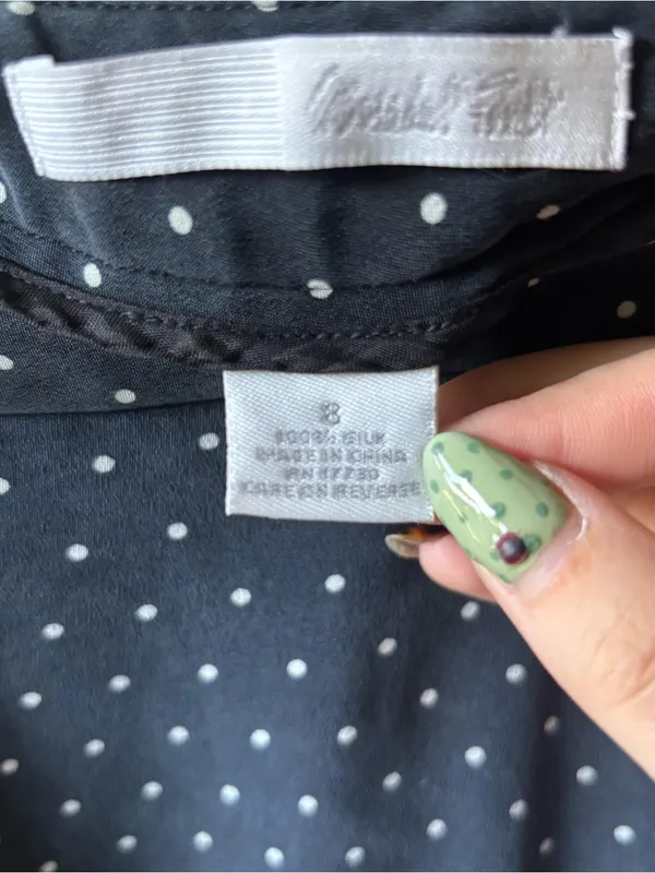 100% Silk Polka Dot Navy Midi Skirt Blue Size M - Image 5