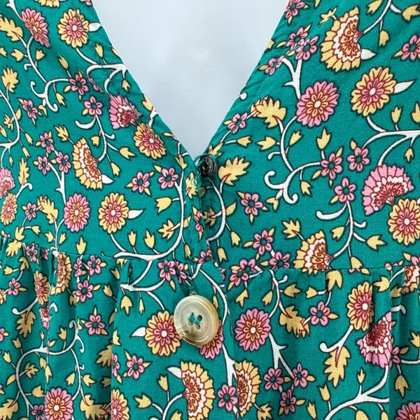 Natural Life Avery Midi Dress‎ Boho Floral Button Front Teal Orange Rayon XS/S - Image 3