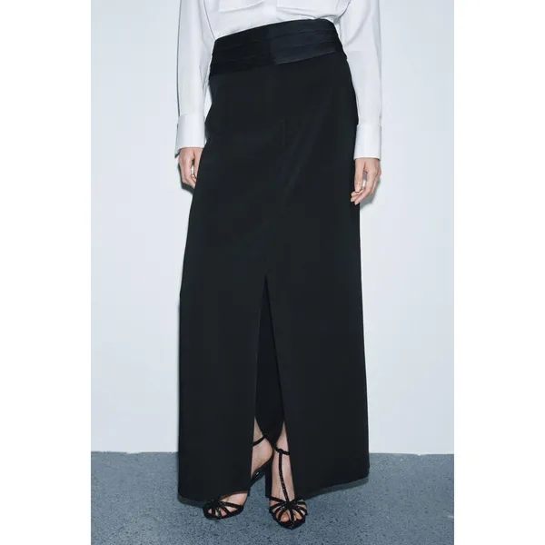 Zara Tuxedo Pencil Skirt Medium Black Satin Cumber-bun Cocktail Office Siren - Image 5
