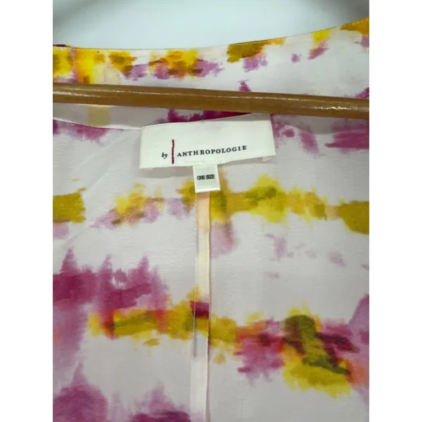 Anthropologie Tie Dye Kimono Open Front Pink Yellow White Bohemian Cover‎ Up - Image 5