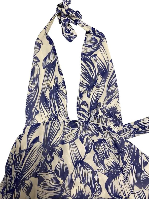 Olivaceous Halter Maxi Wrap backless Floral Spring Wedding Guest Dress Romantic - Image 12
