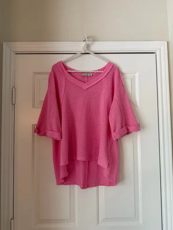 Zenana Pink Oversized Waffle Knit Top - Image 2
