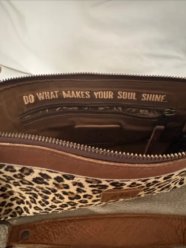 Real leather STS Ranchwear Brown Leather Shoulder Bag with Leopard Panel - Image 4
