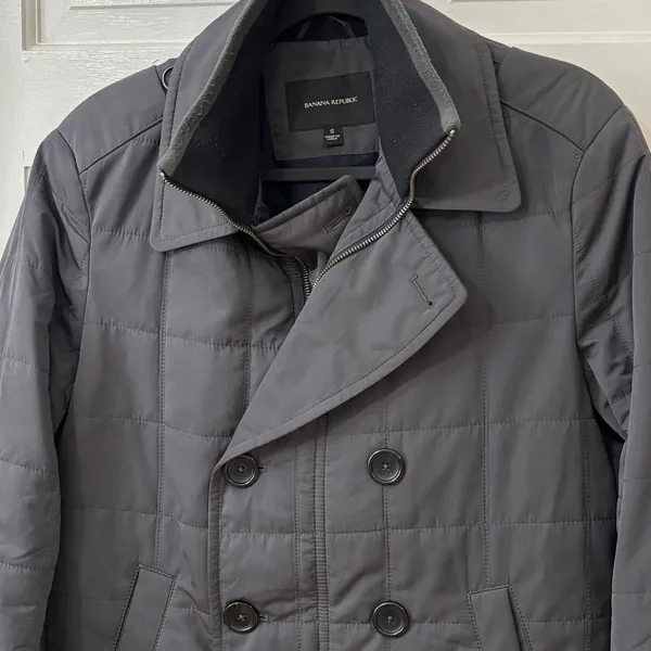 Banana Republic Classic‎ Lightweight Preppy Sz S Gray Quilted Pea Coat Jacket - Image 6