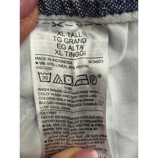 Old Navy XL Tall Linen Blend Wide Leg Pants Blue White Stripe Drawstring - Image 6