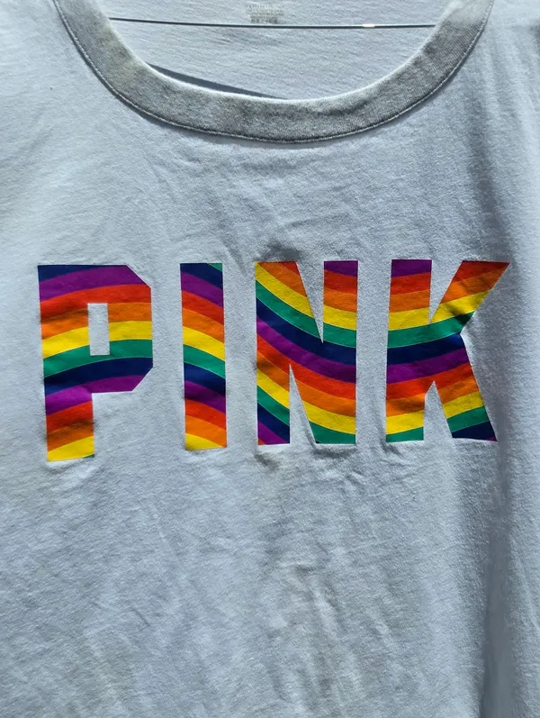 Victoria’s Secret PINK Rainbow Campus Crew Tee XL - Image 2