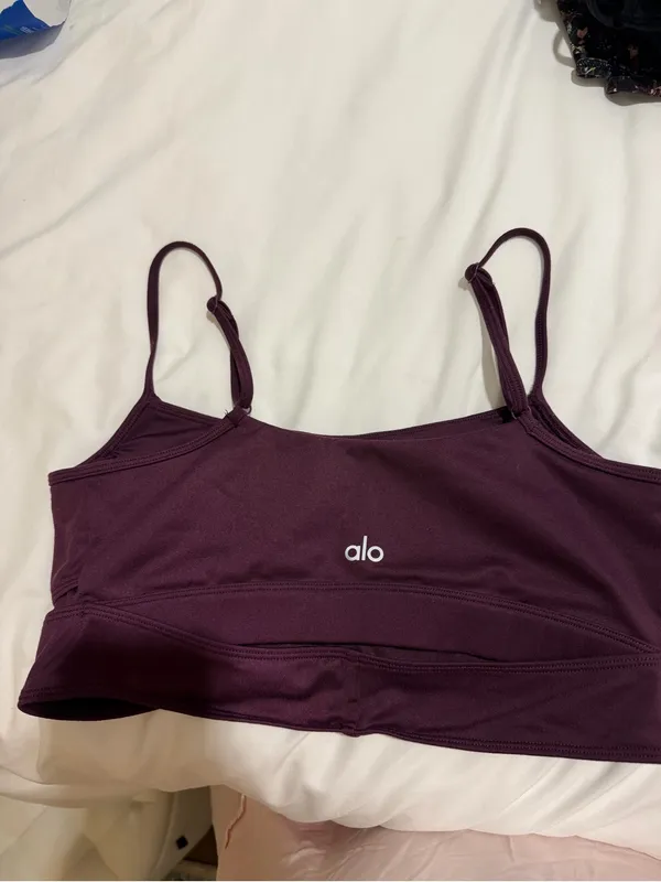 ALO Yoga Airbrush Enso Dark Plum Cross-Front Sports Bralette Size Medium - Image 5