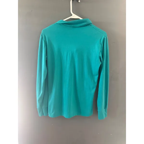 LL Bean Vintage 90s Teal‎ Green Quarter Zip Pullover Long Sleeve Knit Top Size M - Image 3