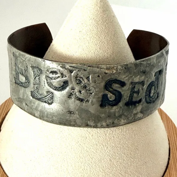 Vintage Handmade Copper BLESSED Mixed Metal Wide Cuff Bracelet - Image 3