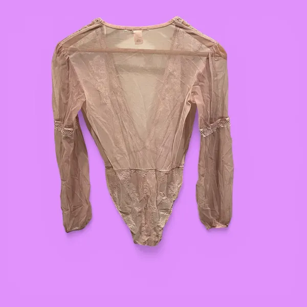 Cute sexy pink blush lace mesh bodysuit deep v-neck Victoria’s Secret festival - Image 3