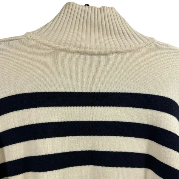 Zara Womens Medium Striped Turtleneck Sweater Cream Navy Long Sleeve Chunky Knit - Image 6