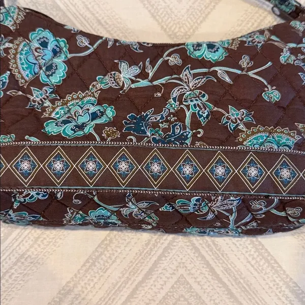 Croft & Barrow Brown Teal Quilted Floral Shoulder Bag Small - Image 4