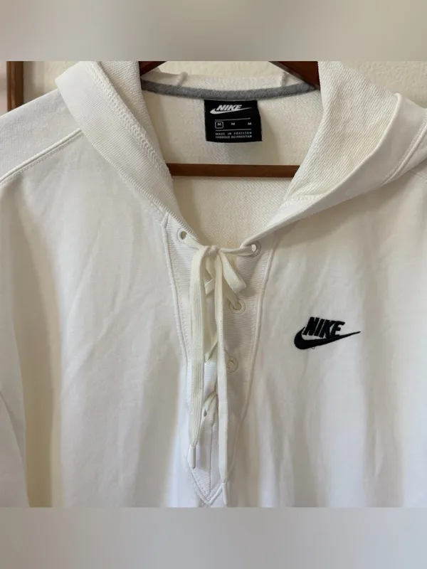 Nike White Lace-Up Hooded Pullover NWT Size Medium - Image 2