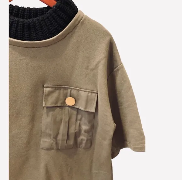 Zara Trafaluc Army Green Knit Top Black Turtleneck Short Sleeve S Oversized - Image 2