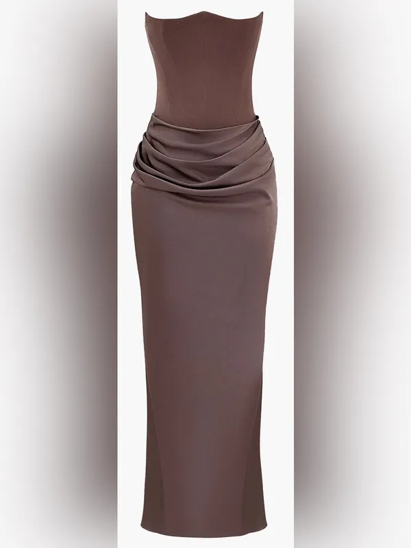 NEW HOUSE OF CB Persephone Strapless pebble gray crepe Evening Dress Sz S - Image 3