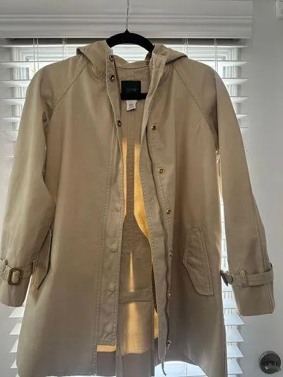 Vintage 90s Khaki Snap-Buttoned Hooded Utility Trench Coat - 2P - Image 11