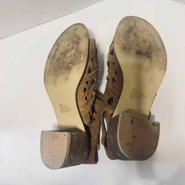 Steve Madden Estee Brown Suede Sandals Women’s 7.5M block heels laser cut - Image 7