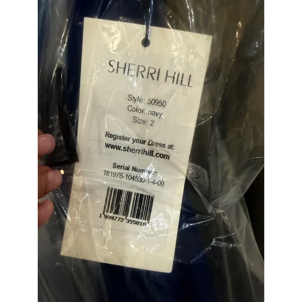 NWT Sherri Hill 50950‎ Navy Blue Off Shoulder Taffeta Mermaid Gown Size 2 $550 - Image 3