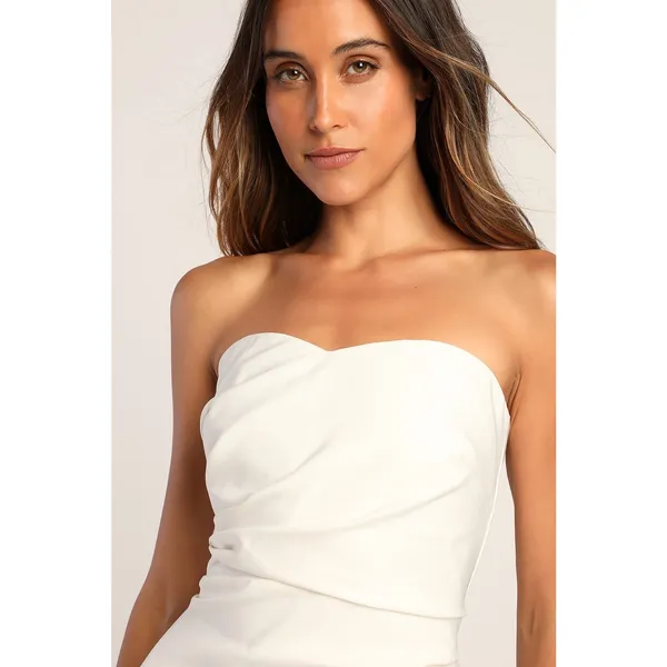 Lulus Festive Occasion White Ruched Strapless Bodycon Dress Party Classy Large - Image 5