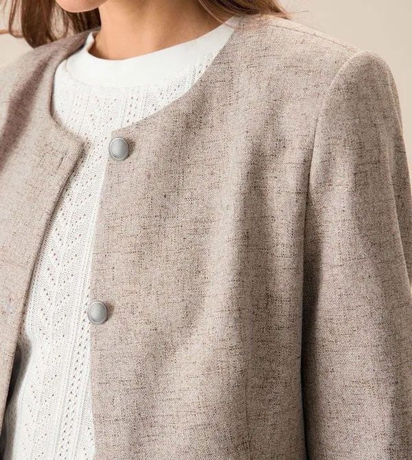 Rihoas Round Neck Khaki Single-Breasted Jacket & Pocket Pleated Mini Skirt - Image 6