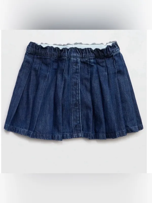 Offline by Aerie Oxford Mini Skort Denim Skirt w built in shorts Small Pleated - Image 3