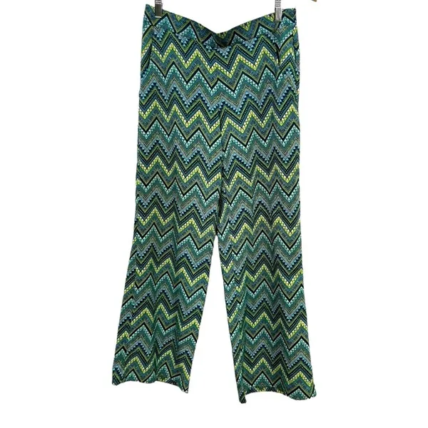 BCX Chevron Print Wide Leg Pants Blue Green Yellow Boho Festival L - Image 2