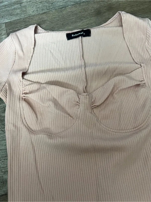 Reformation Pale Blush Ribbed Bustier-Style Tee - Image 8