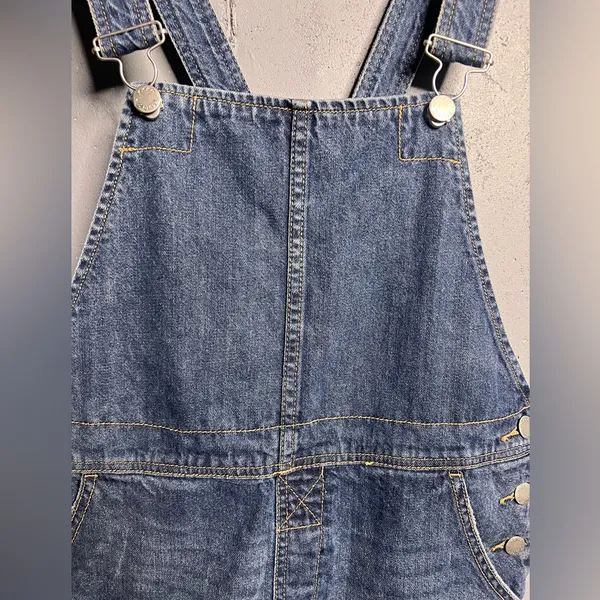 Free People Denim Raw Hem Mini Overall Skirt Size 4 - Image 6